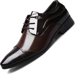 Men's Vintage Cap Toe Dress Shoes Formal Business Casual Lace Up Oxford Suit Tuxedo Patent Leather Shoes for Men
