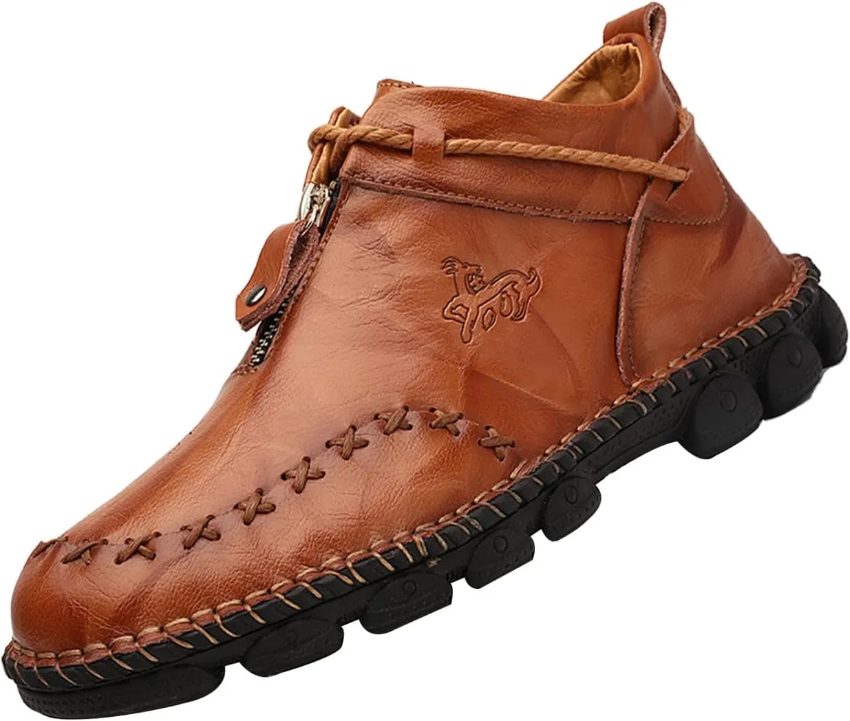 Men's Vintage Chukka Leather Boots,Mid-top Italian Hand-Stitching Non-slip Softsole Work Travel Casual Ankle Booties