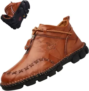 Men's Vintage Chukka Leather Boots,Mid-top Italian Hand-Stitching Non-slip Softsole Work Travel Casual Ankle Booties