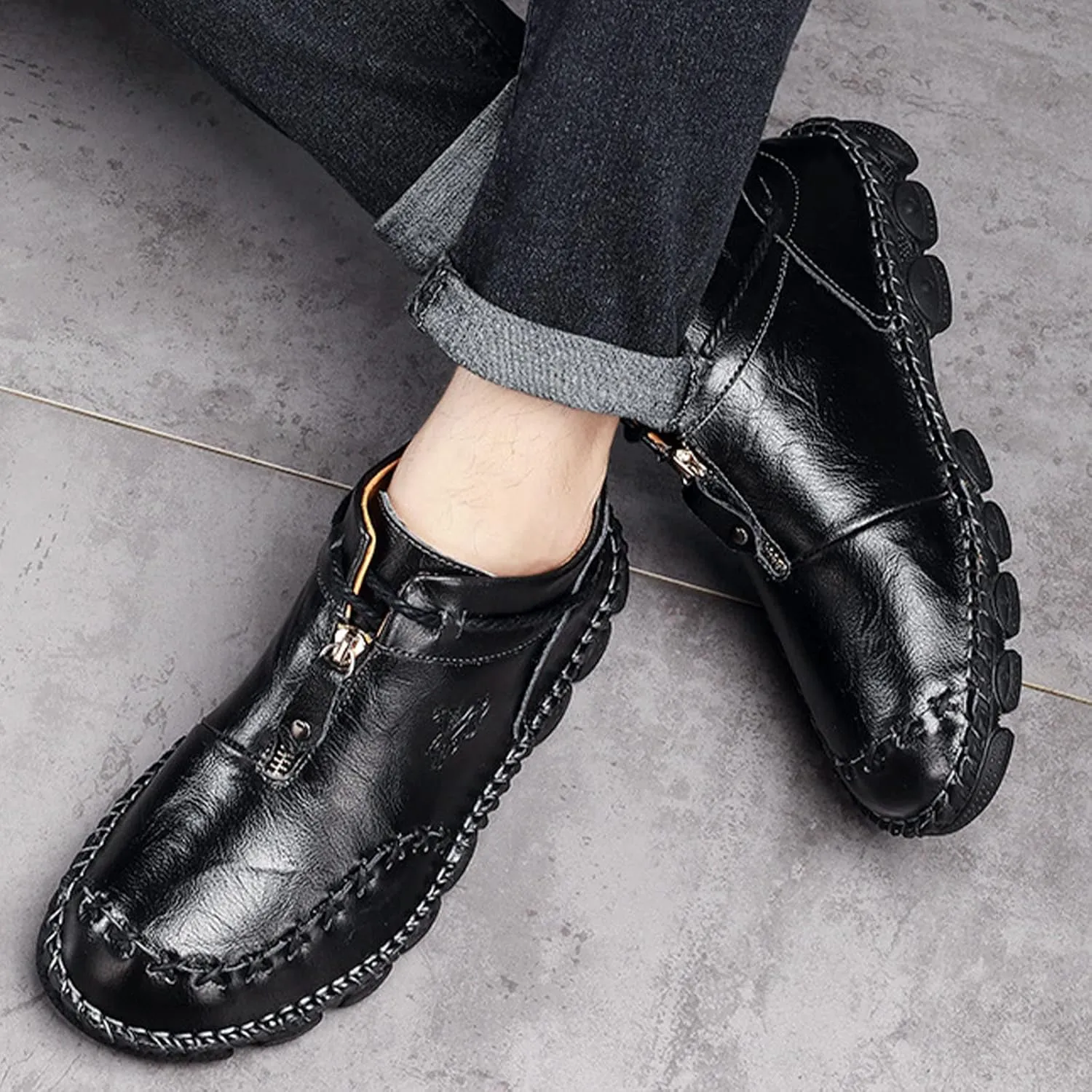Men's Vintage Chukka Leather Boots,Mid-top Italian Hand-Stitching Non-slip Softsole Work Travel Casual Ankle Booties