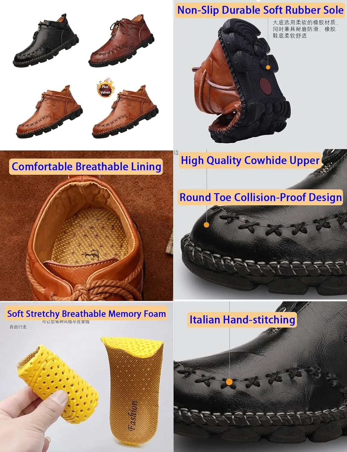 Men's Vintage Chukka Leather Boots,Mid-top Italian Hand-Stitching Non-slip Softsole Work Travel Casual Ankle Booties
