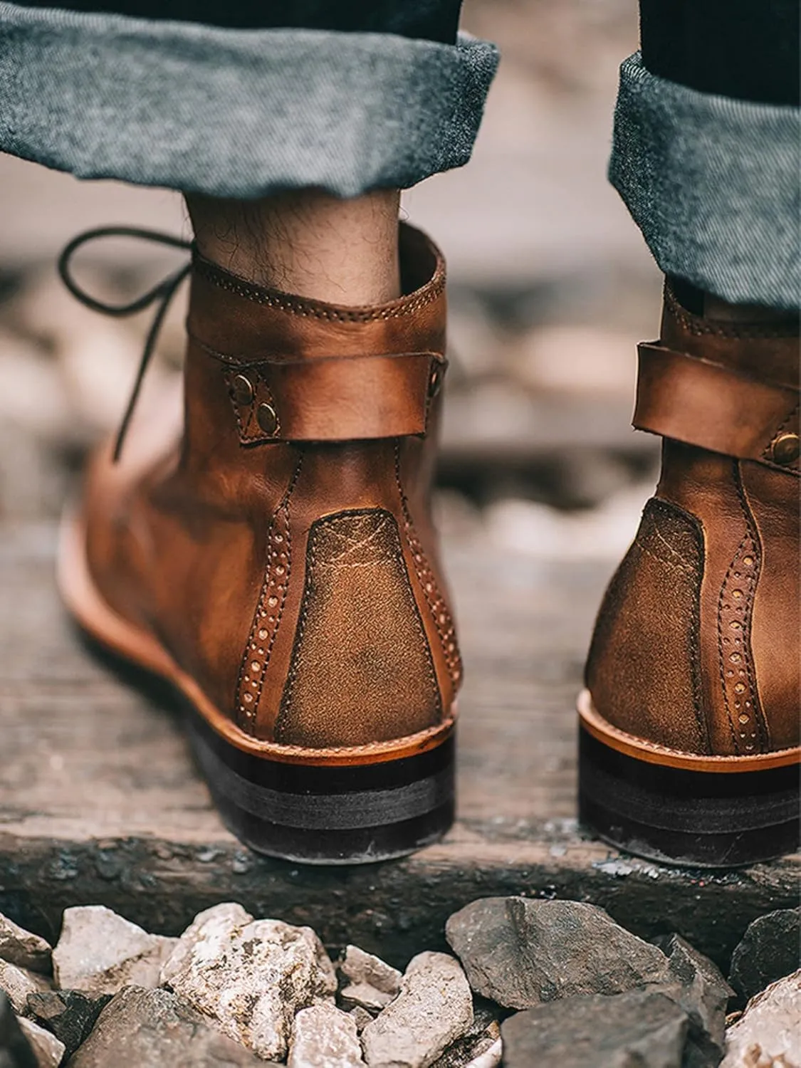 Men's Vintage Lace-Up Chelsea Boots,Anti-Slip Lace-Up Combat BootsFashion Casual Comfortable Boots.