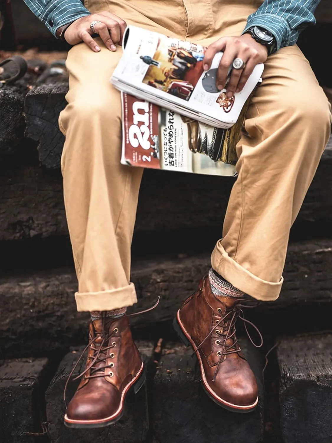 Men's Vintage Lace-Up Chelsea Boots,Anti-Slip Lace-Up Combat BootsFashion Casual Comfortable Boots.