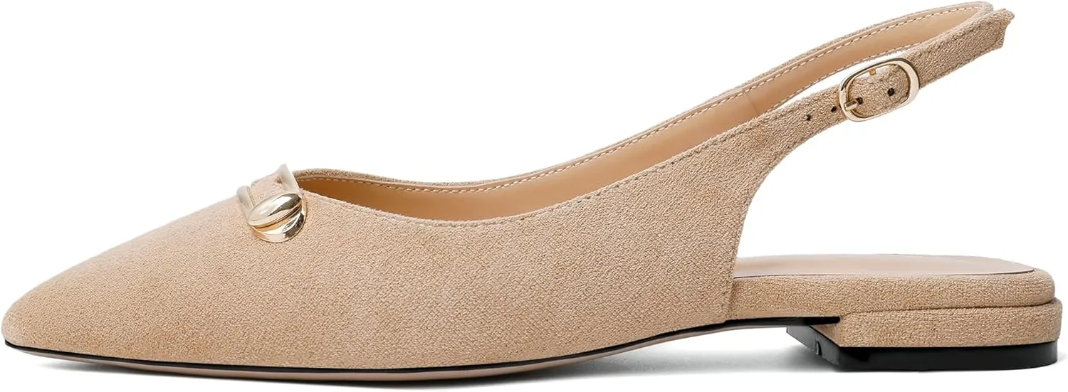 Mettesally Women's Flats Closed Pointed Toe Slingback Heels Comfortable Ballet Flat Low Heel Pumps Dress Shoes for Wedding Party Office