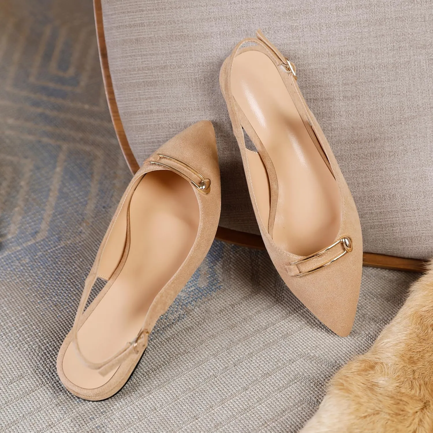 Mettesally Women's Flats Closed Pointed Toe Slingback Heels Comfortable Ballet Flat Low Heel Pumps Dress Shoes for Wedding Party Office