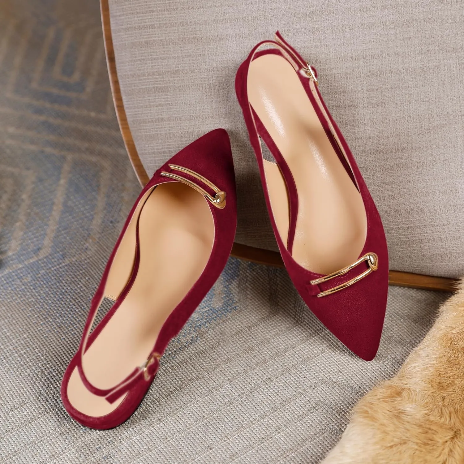 Mettesally Women's Flats Closed Pointed Toe Slingback Heels Comfortable Ballet Flat Low Heel Pumps Dress Shoes for Wedding Party Office