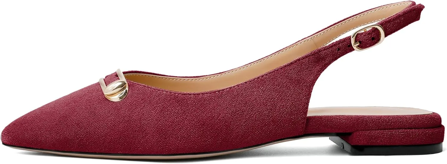 Mettesally Women's Flats Closed Pointed Toe Slingback Heels Comfortable Ballet Flat Low Heel Pumps Dress Shoes for Wedding Party Office