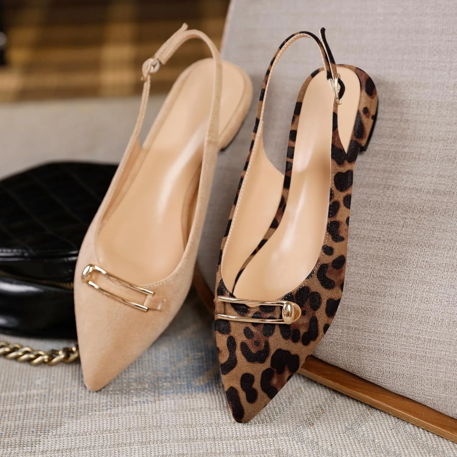 Mettesally Women's Flats Closed Pointed Toe Slingback Heels Comfortable Ballet Flat Low Heel Pumps Dress Shoes for Wedding Party Office