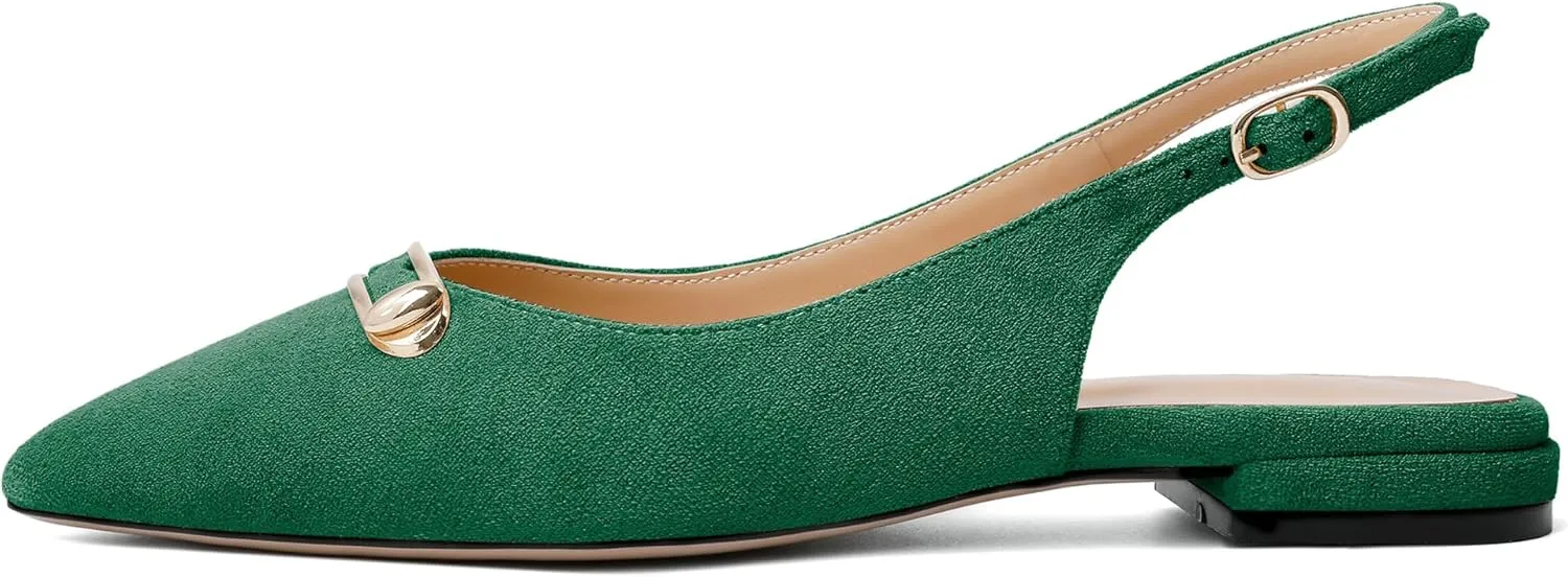 Mettesally Women's Flats Closed Pointed Toe Slingback Heels Comfortable Ballet Flat Low Heel Pumps Dress Shoes for Wedding Party Office