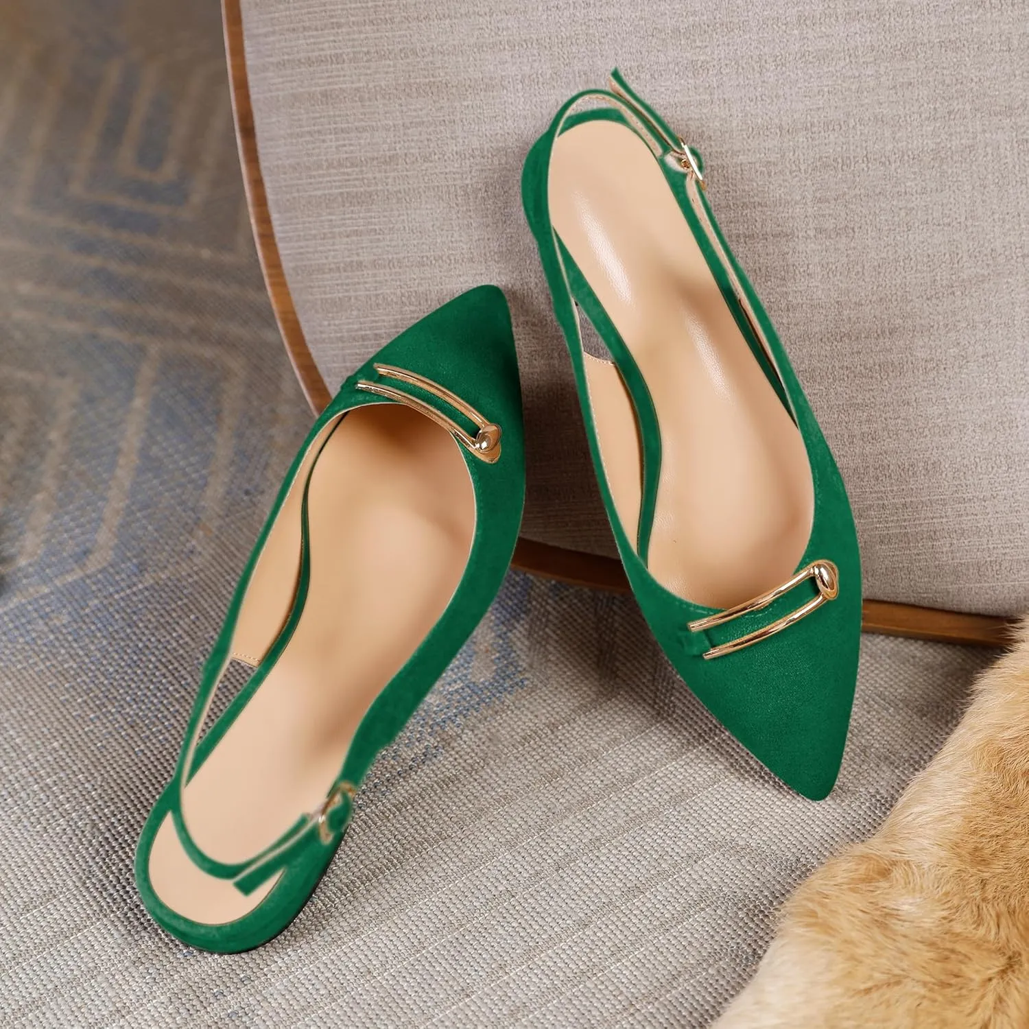 Mettesally Women's Flats Closed Pointed Toe Slingback Heels Comfortable Ballet Flat Low Heel Pumps Dress Shoes for Wedding Party Office