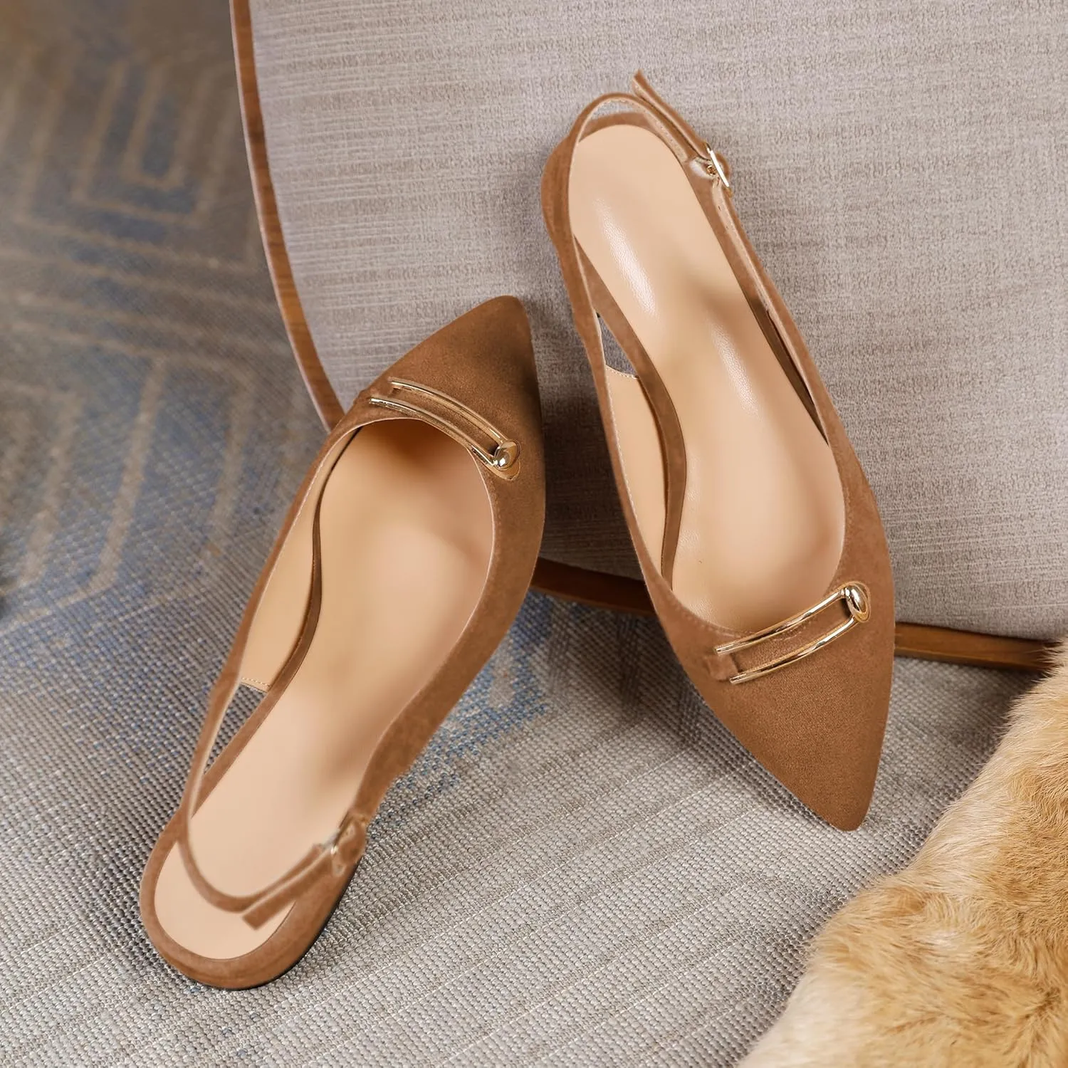 Mettesally Women's Flats Closed Pointed Toe Slingback Heels Comfortable Ballet Flat Low Heel Pumps Dress Shoes for Wedding Party Office