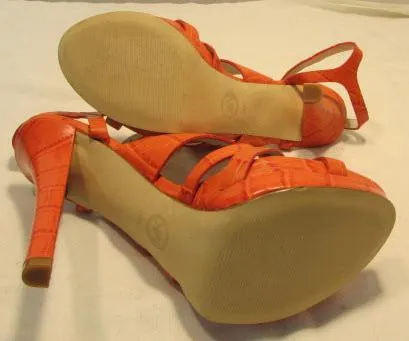 Michael Kors Orange Croco Embossed Leather Open Toe Stiletto Sandals