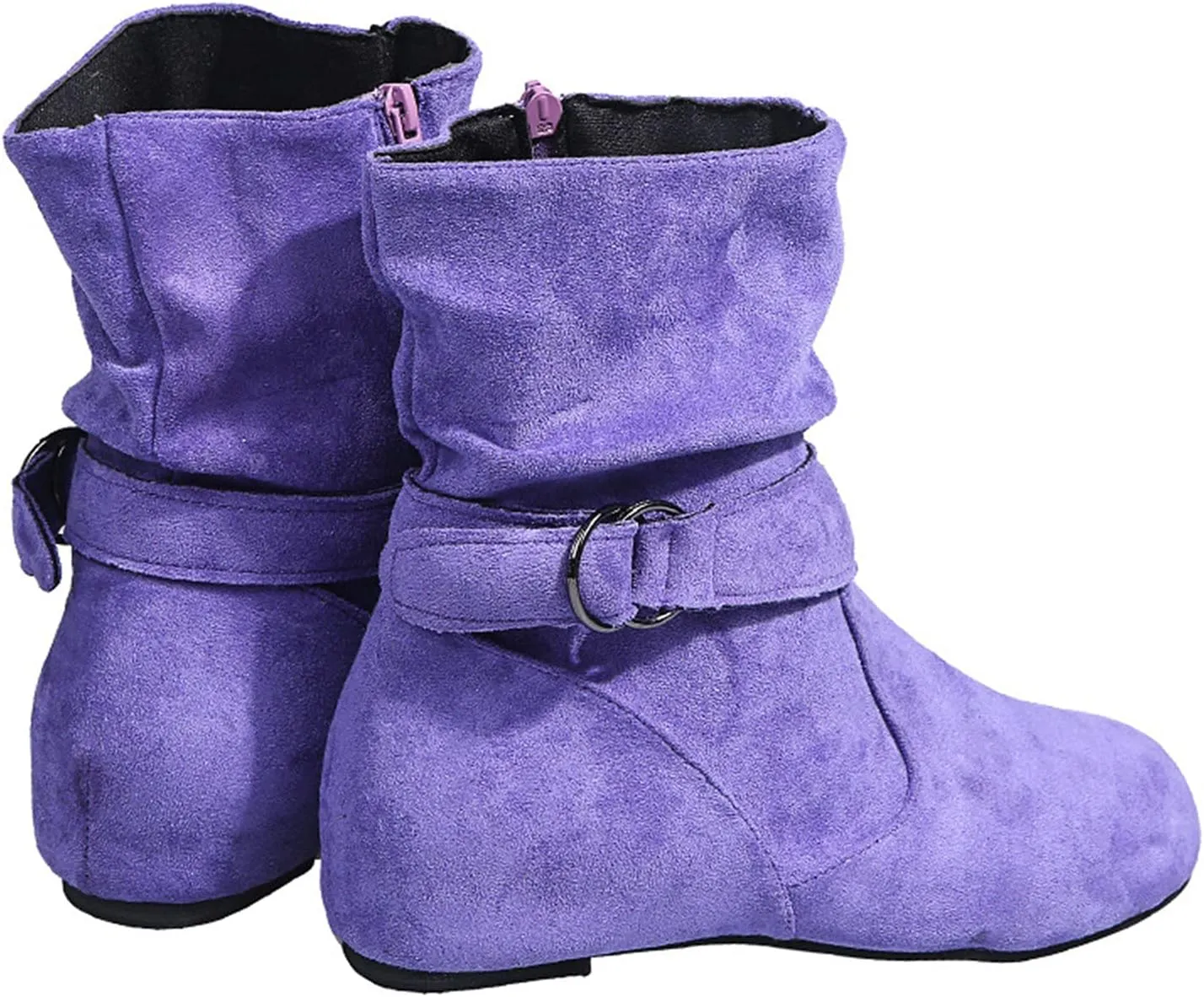 Mid Calf Boots for Women,Women's Slip On Casual Slouchy Short Ankle Boot Side Zipper Fashion Flat Ankle Booties Round Toe Slip On Suede Booties Winter Fall Mid Calf Dress Boots