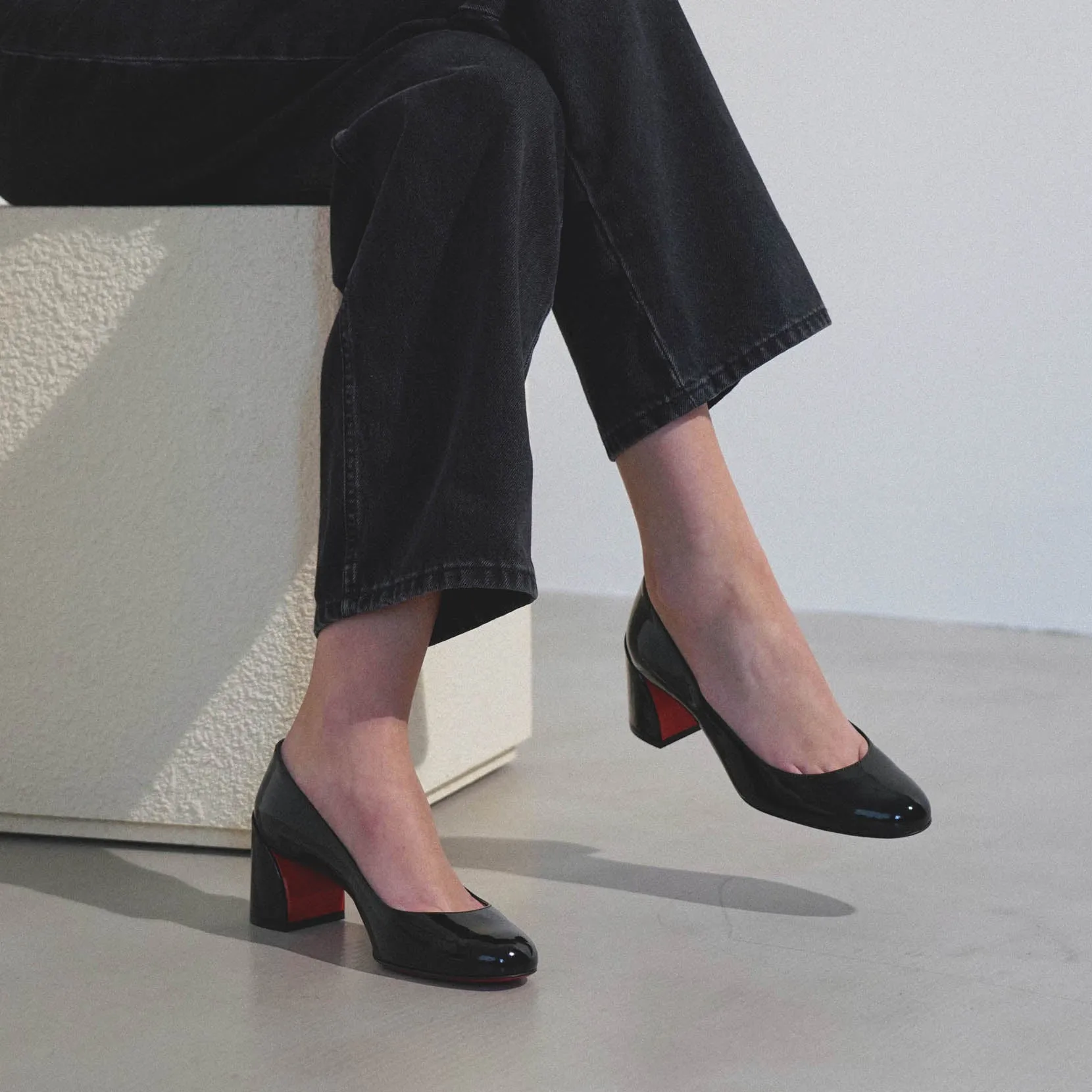 Miss Sab 55 black patent pumps