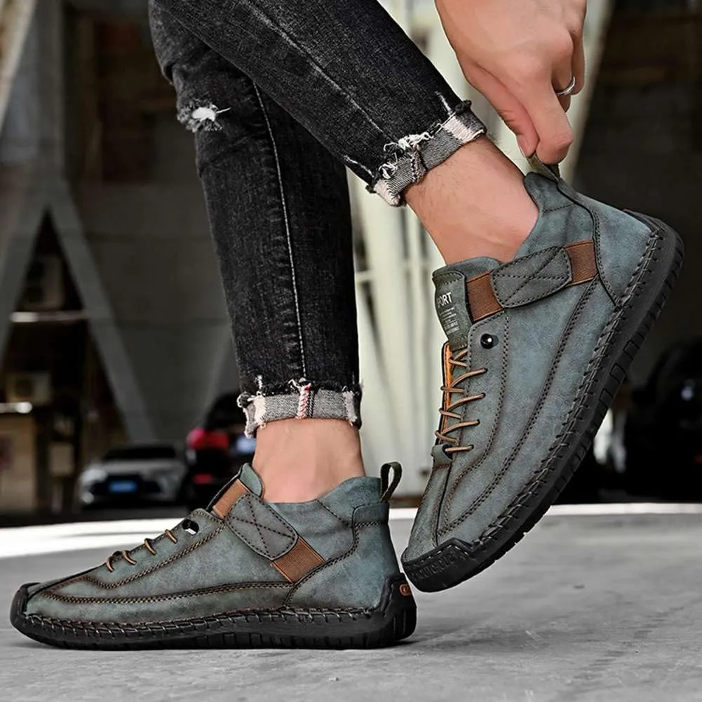 mitvr Mens Casual Leather Shoes Ankle Chukka Boots Slip On Mid top Walking Driving Loafer Shoes