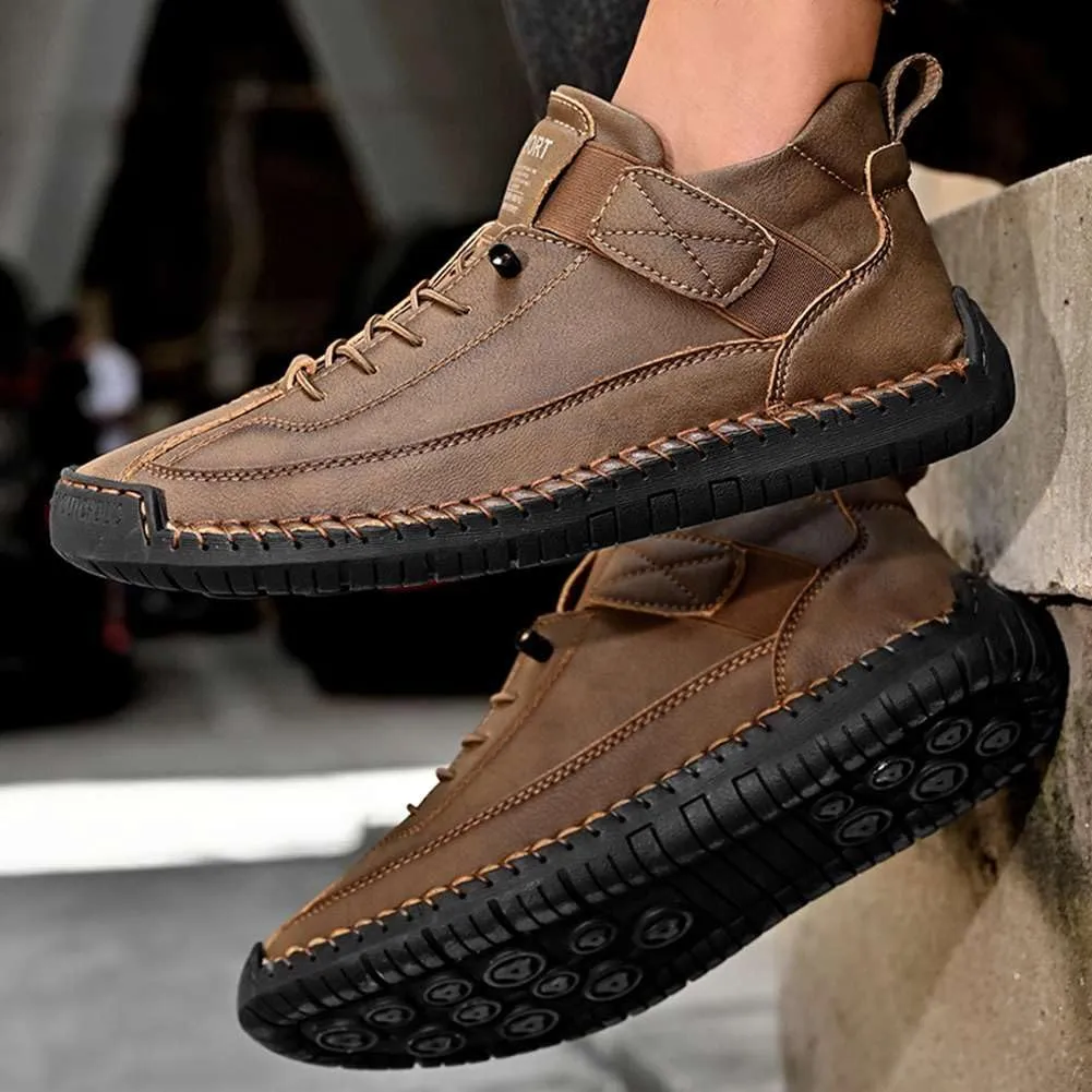 mitvr Mens Casual Leather Shoes Ankle Chukka Boots Slip On Mid top Walking Driving Loafer Shoes