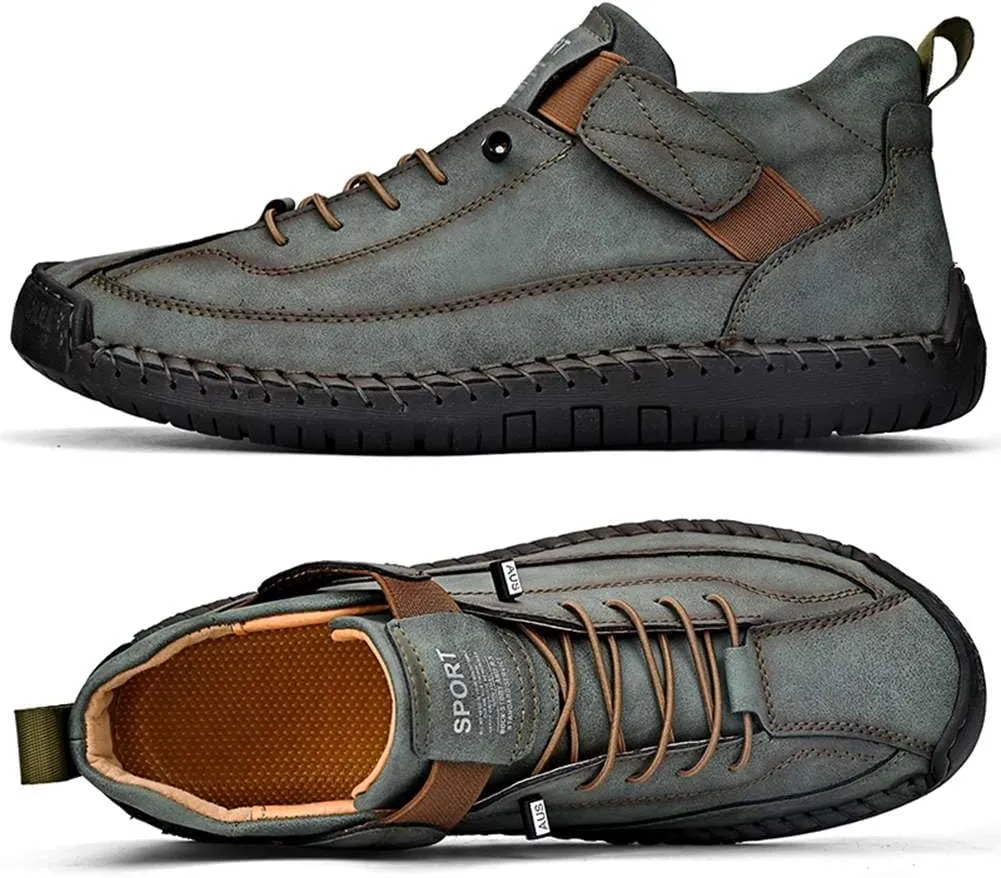 mitvr Mens Casual Leather Shoes Ankle Chukka Boots Slip On Mid top Walking Driving Loafer Shoes
