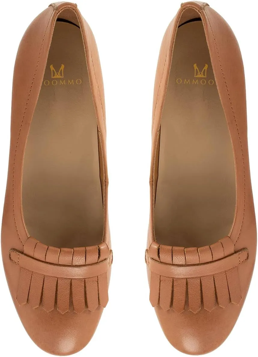 MOOMMO Women Round Closed Toe Flats Fringe Slip On Ballet Flats Comfortable Flat Heel Penny Loafers Tassel Wingtip Suede Loafer Flats Ladies Girls Office Daily Club Driver Flat Shoes Spring 4-11 M US