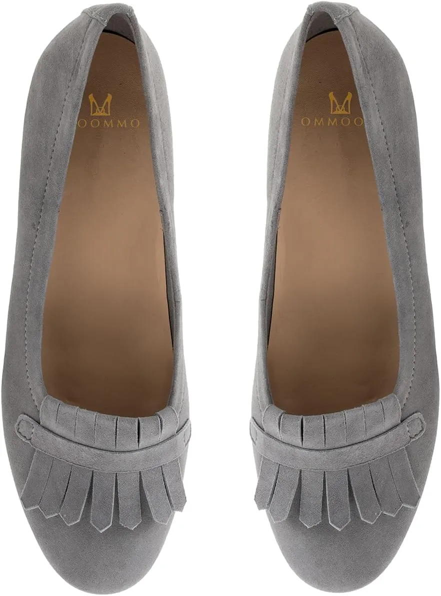 MOOMMO Women Round Closed Toe Flats Fringe Slip On Ballet Flats Comfortable Flat Heel Penny Loafers Tassel Wingtip Suede Loafer Flats Ladies Girls Office Daily Club Driver Flat Shoes Spring 4-11 M US