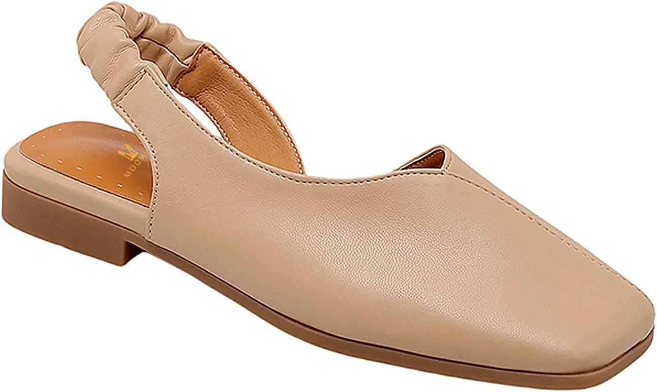 MOOMMO Women's Low Heel Slingback Ballet Flats Comfortable Elastic Ankle Strap Square Toe Loafer Sandals Closed Toe Slip On Mules Elegant Office Summer Casual Leisure Dressy 4-10 M US