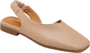 MOOMMO Women's Low Heel Slingback Ballet Flats Comfortable Elastic Ankle Strap Square Toe Loafer Sandals Closed Toe Slip On Mules Elegant Office Summer Casual Leisure Dressy 4-10 M US