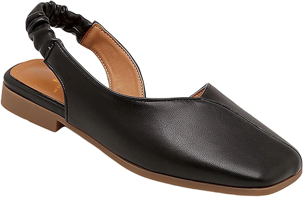 MOOMMO Women's Low Heel Slingback Ballet Flats Comfortable Elastic Ankle Strap Square Toe Loafer Sandals Closed Toe Slip On Mules Elegant Office Summer Casual Leisure Dressy 4-10 M US
