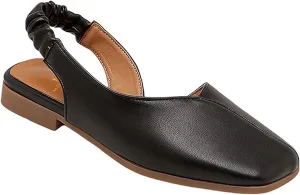 MOOMMO Women's Low Heel Slingback Ballet Flats Comfortable Elastic Ankle Strap Square Toe Loafer Sandals Closed Toe Slip On Mules Elegant Office Summer Casual Leisure Dressy 4-10 M US