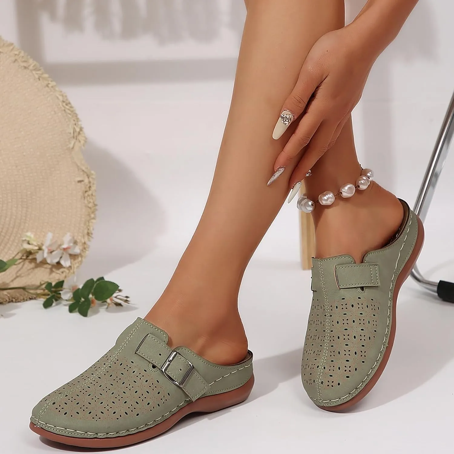 Mules for Women Wedge Sandals Comfortable Dressy Summer Closed Toe Casual Adjustable Hook Loop Alicegana Comfort on Walking Orthopedic Mule Slippers Clogs Low Heel Sandal Slip On Shoes