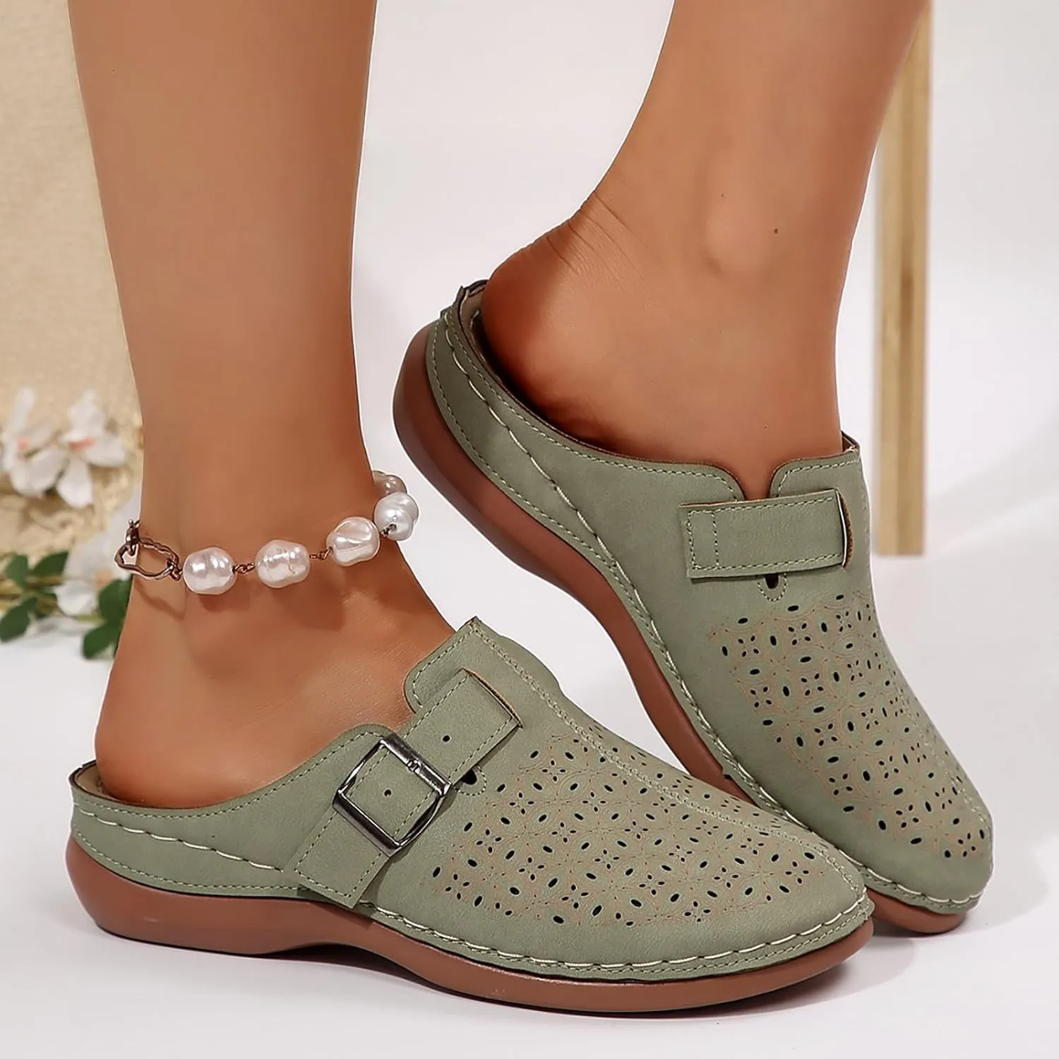 Mules for Women Wedge Sandals Comfortable Dressy Summer Closed Toe Casual Adjustable Hook Loop Alicegana Comfort on Walking Orthopedic Mule Slippers Clogs Low Heel Sandal Slip On Shoes