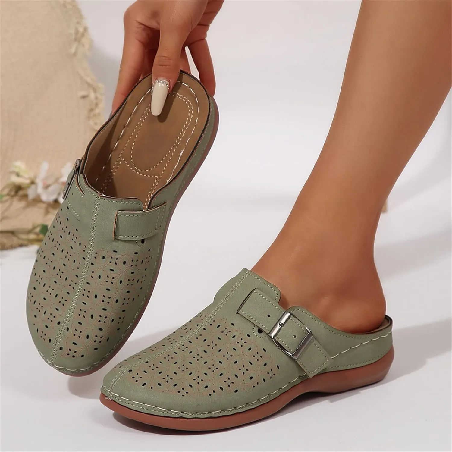 Mules for Women Wedge Sandals Comfortable Dressy Summer Closed Toe Casual Adjustable Hook Loop Alicegana Comfort on Walking Orthopedic Mule Slippers Clogs Low Heel Sandal Slip On Shoes