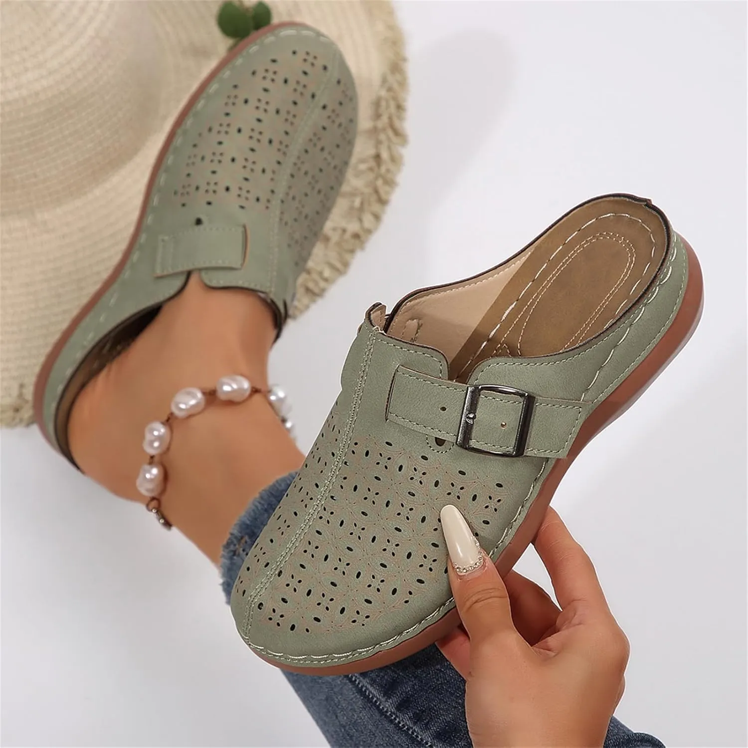 Mules for Women Wedge Sandals Comfortable Dressy Summer Closed Toe Casual Adjustable Hook Loop Alicegana Comfort on Walking Orthopedic Mule Slippers Clogs Low Heel Sandal Slip On Shoes