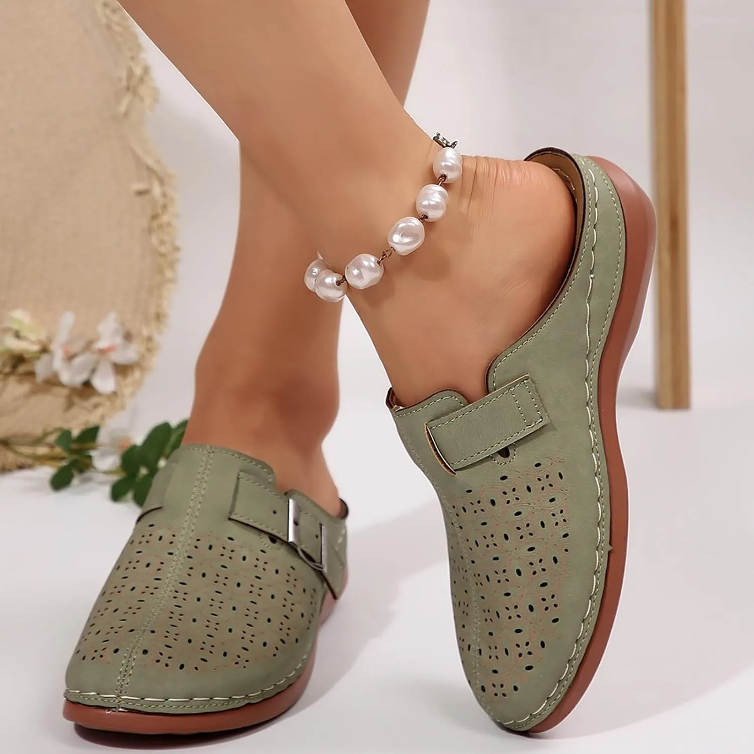 Mules for Women Wedge Sandals Comfortable Dressy Summer Closed Toe Casual Adjustable Hook Loop Alicegana Comfort on Walking Orthopedic Mule Slippers Clogs Low Heel Sandal Slip On Shoes