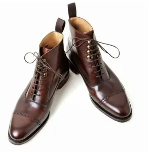 New Handmade Pure Brown Leather Ankle Boots for Men