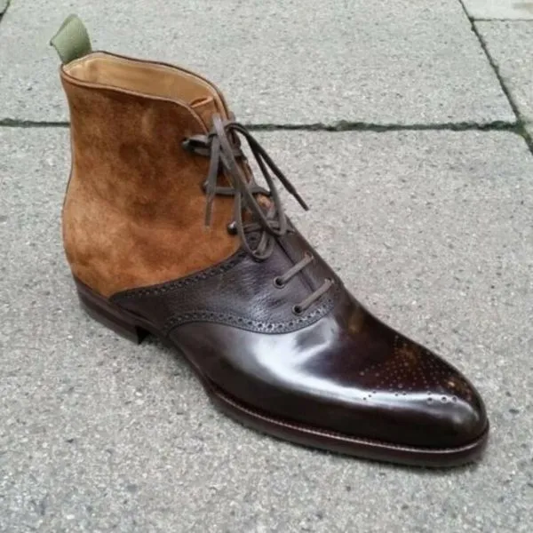 New Handmade Pure Brown Suede & Brown Leather Ankle Boots for Men’s