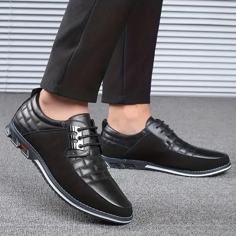 New Men's Plaid Smart Casual Oxford Dress Shoes, Wear-resistant Lace-up Formal Oxford Shoes For Wedding Business Black, Sz 11