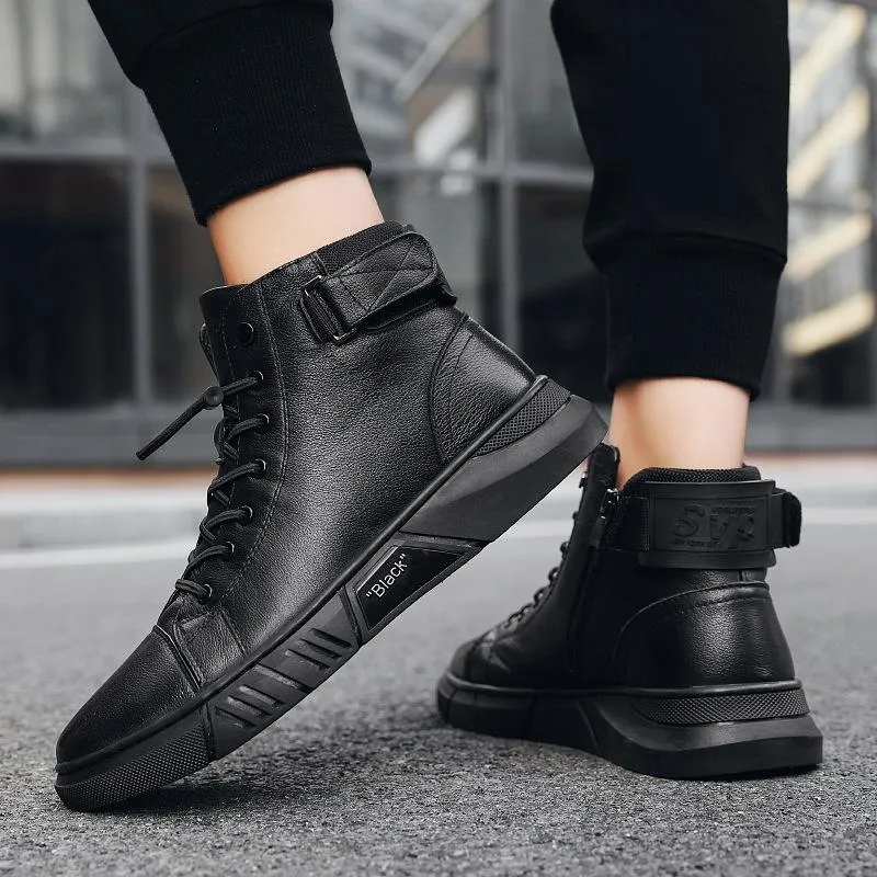 New Men's Warm High-top Casual Leather Boots