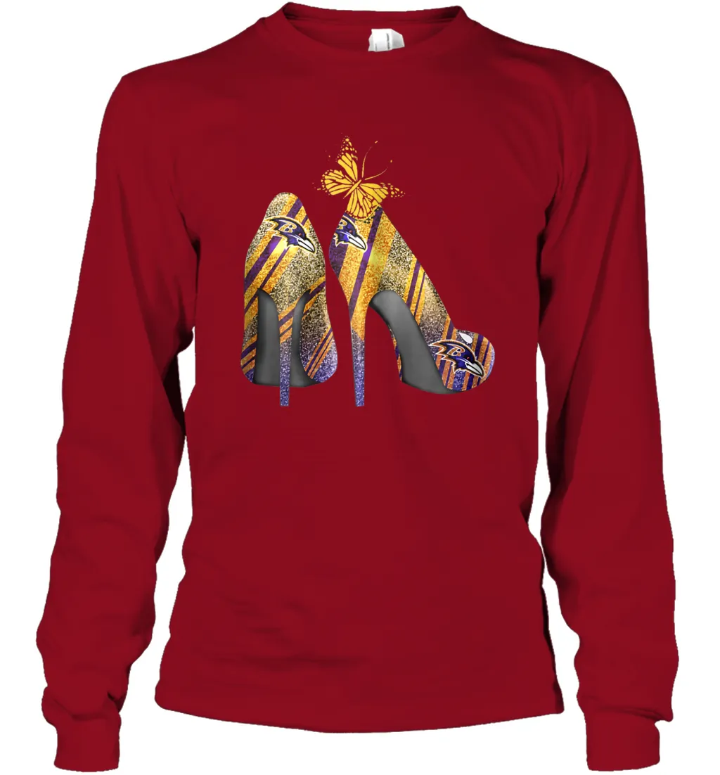 NFL Baltimore Ravens Steelers Rhinestone High Heels Long Sleeve T-Shirt