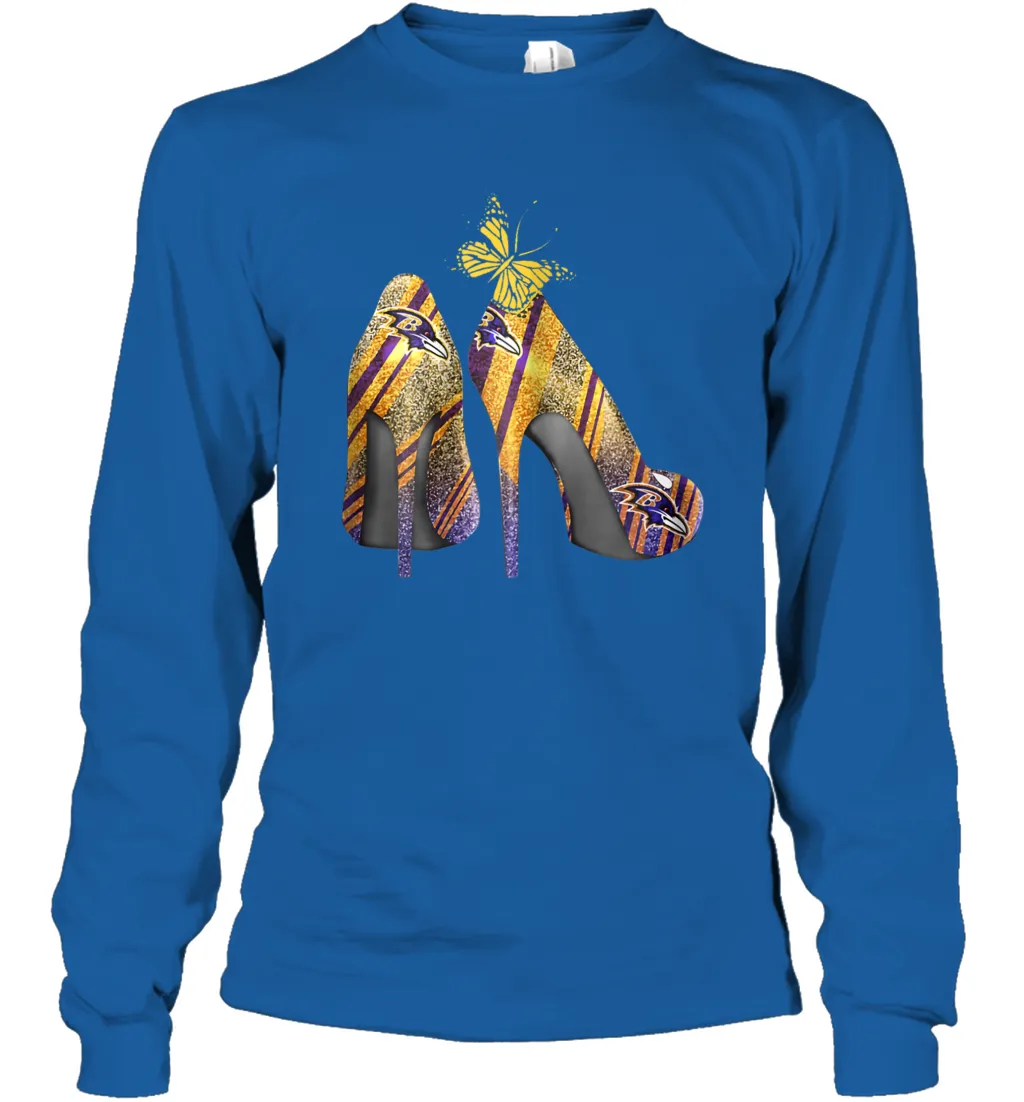 NFL Baltimore Ravens Steelers Rhinestone High Heels Long Sleeve T-Shirt