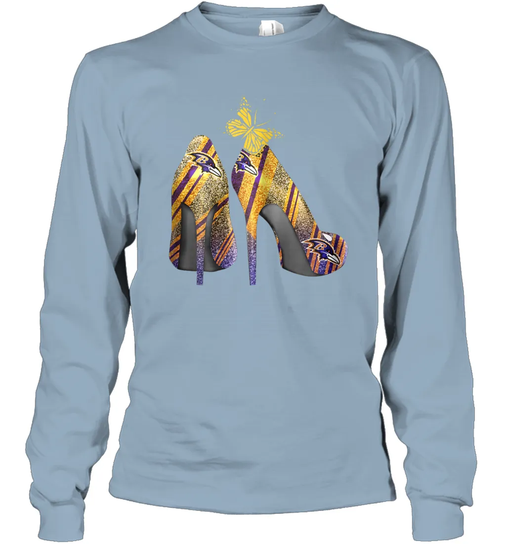 NFL Baltimore Ravens Steelers Rhinestone High Heels Long Sleeve T-Shirt