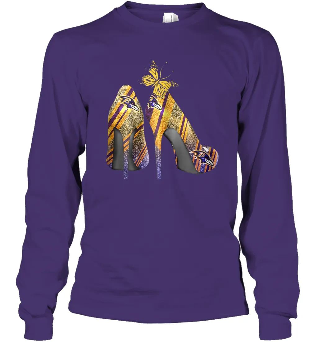 NFL Baltimore Ravens Steelers Rhinestone High Heels Long Sleeve T-Shirt