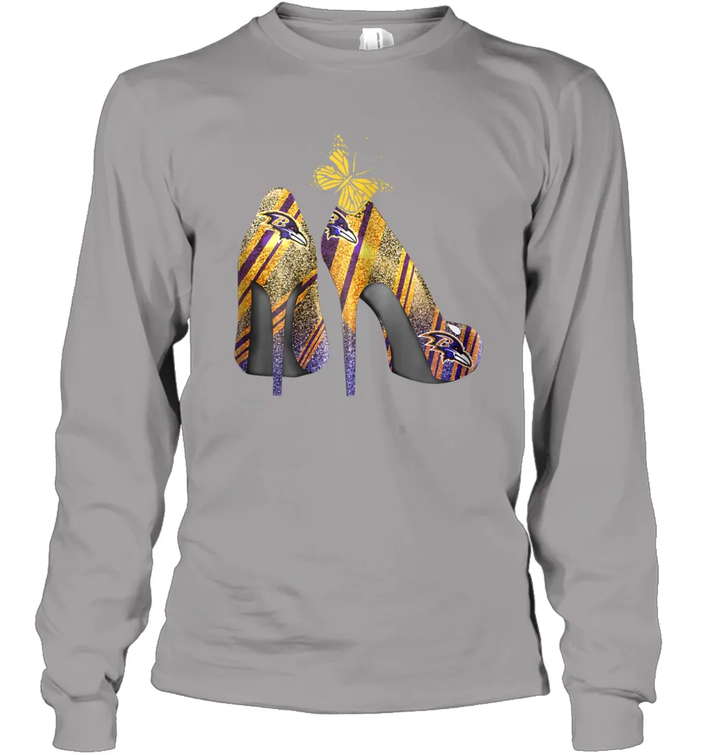 NFL Baltimore Ravens Steelers Rhinestone High Heels Long Sleeve T-Shirt