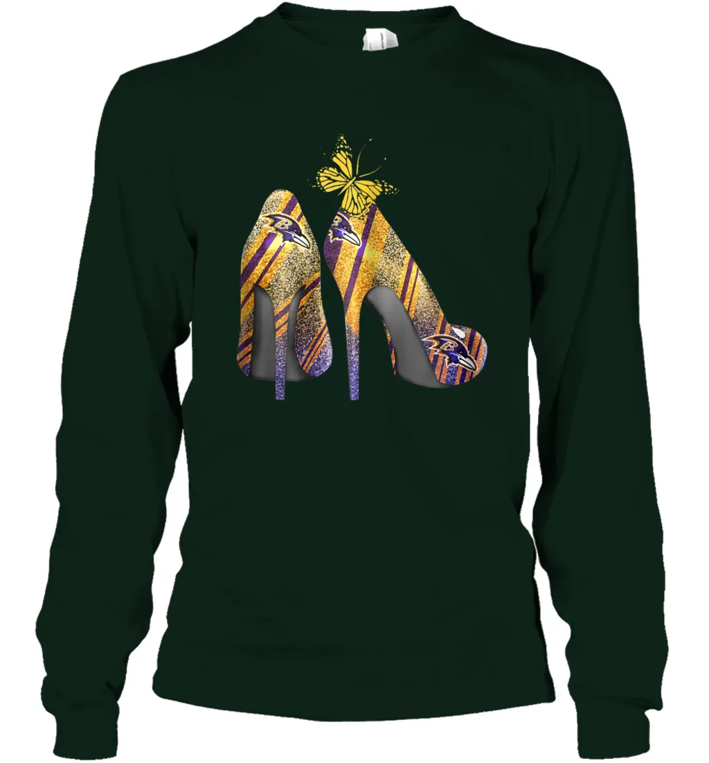 NFL Baltimore Ravens Steelers Rhinestone High Heels Long Sleeve T-Shirt