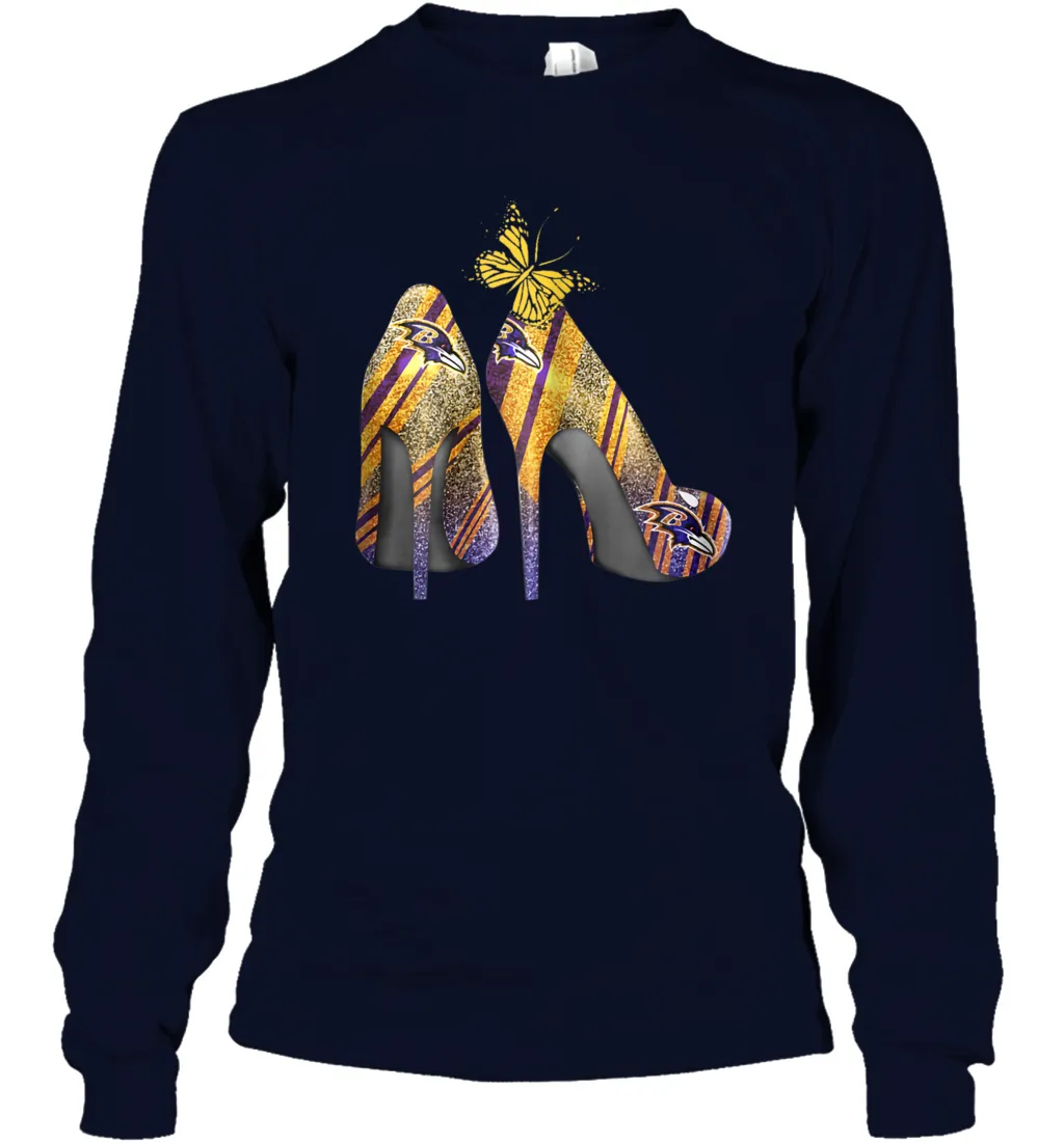 NFL Baltimore Ravens Steelers Rhinestone High Heels Long Sleeve T-Shirt