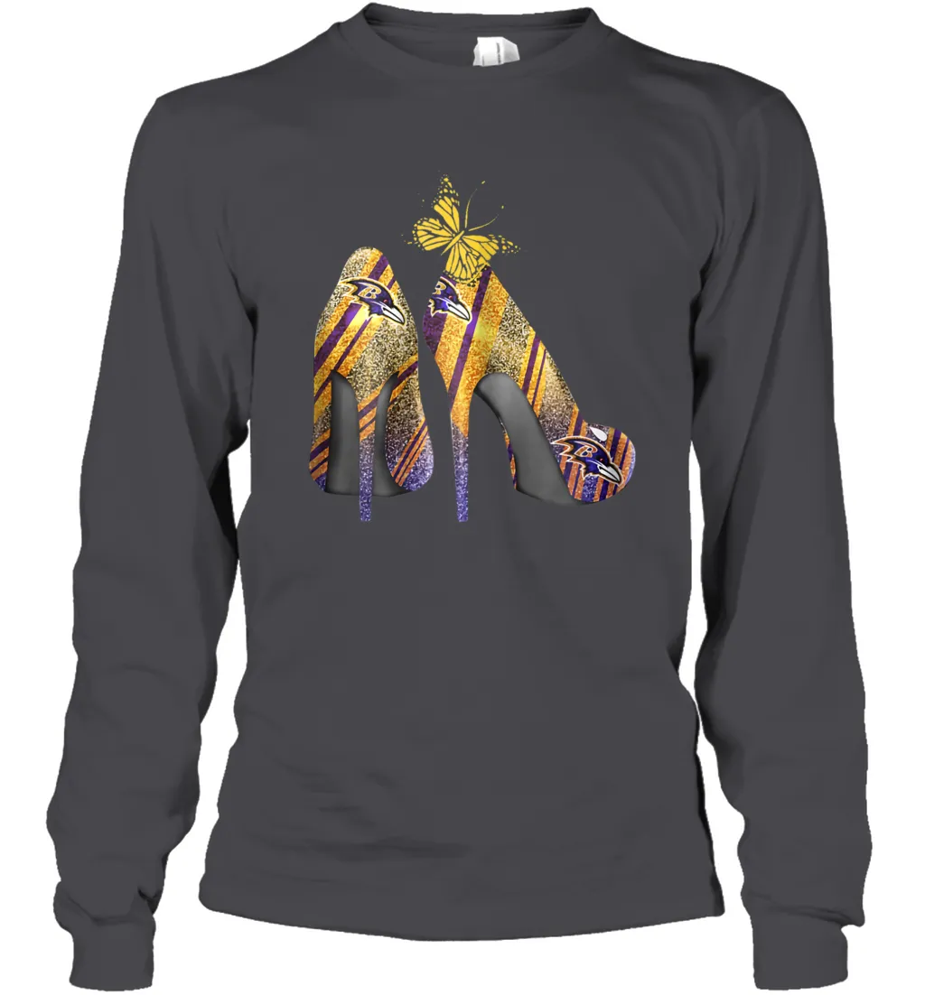 NFL Baltimore Ravens Steelers Rhinestone High Heels Long Sleeve T-Shirt