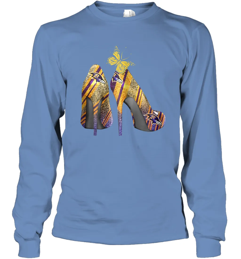 NFL Baltimore Ravens Steelers Rhinestone High Heels Long Sleeve T-Shirt