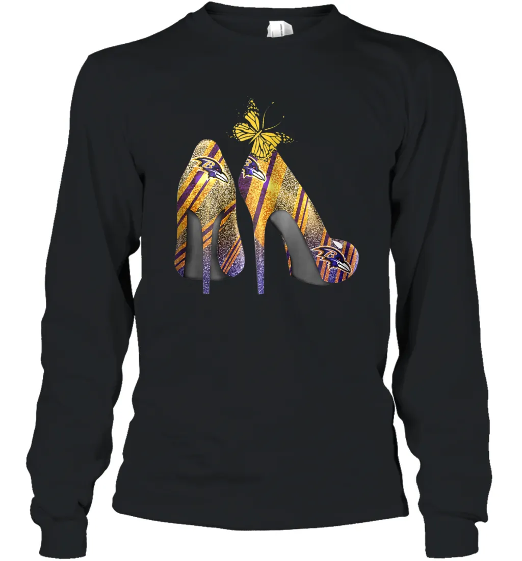 NFL Baltimore Ravens Steelers Rhinestone High Heels Long Sleeve T-Shirt