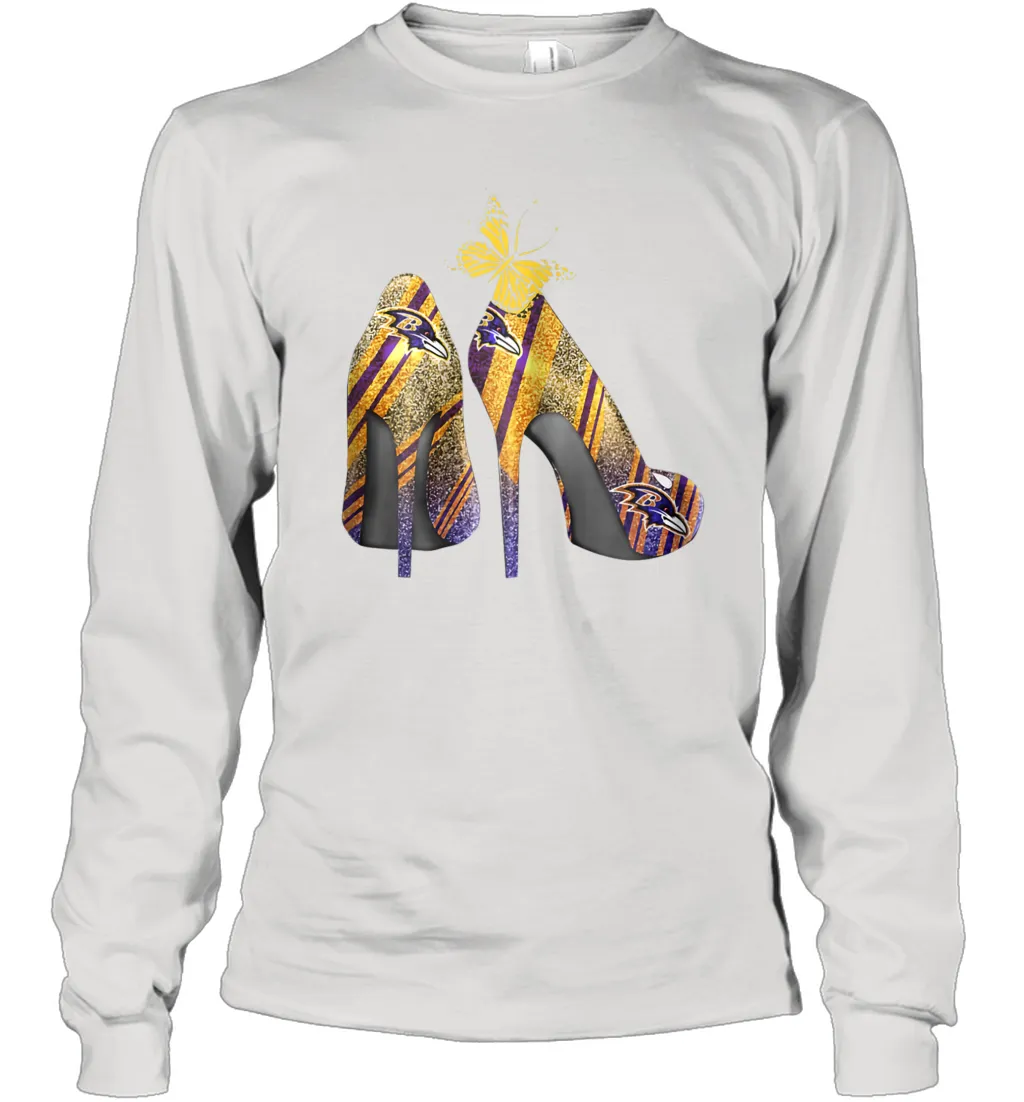 NFL Baltimore Ravens Steelers Rhinestone High Heels Long Sleeve T-Shirt