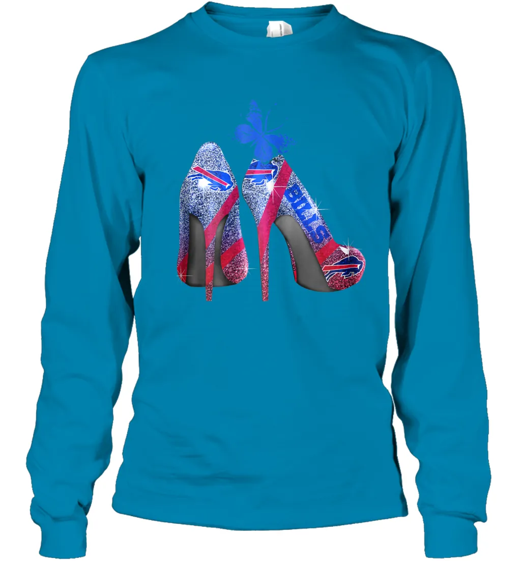 NFL Buffalo Bill Rhinestone High Heels Butterfly Rhinestone Tide Youth Long Sleeve T-Shirt