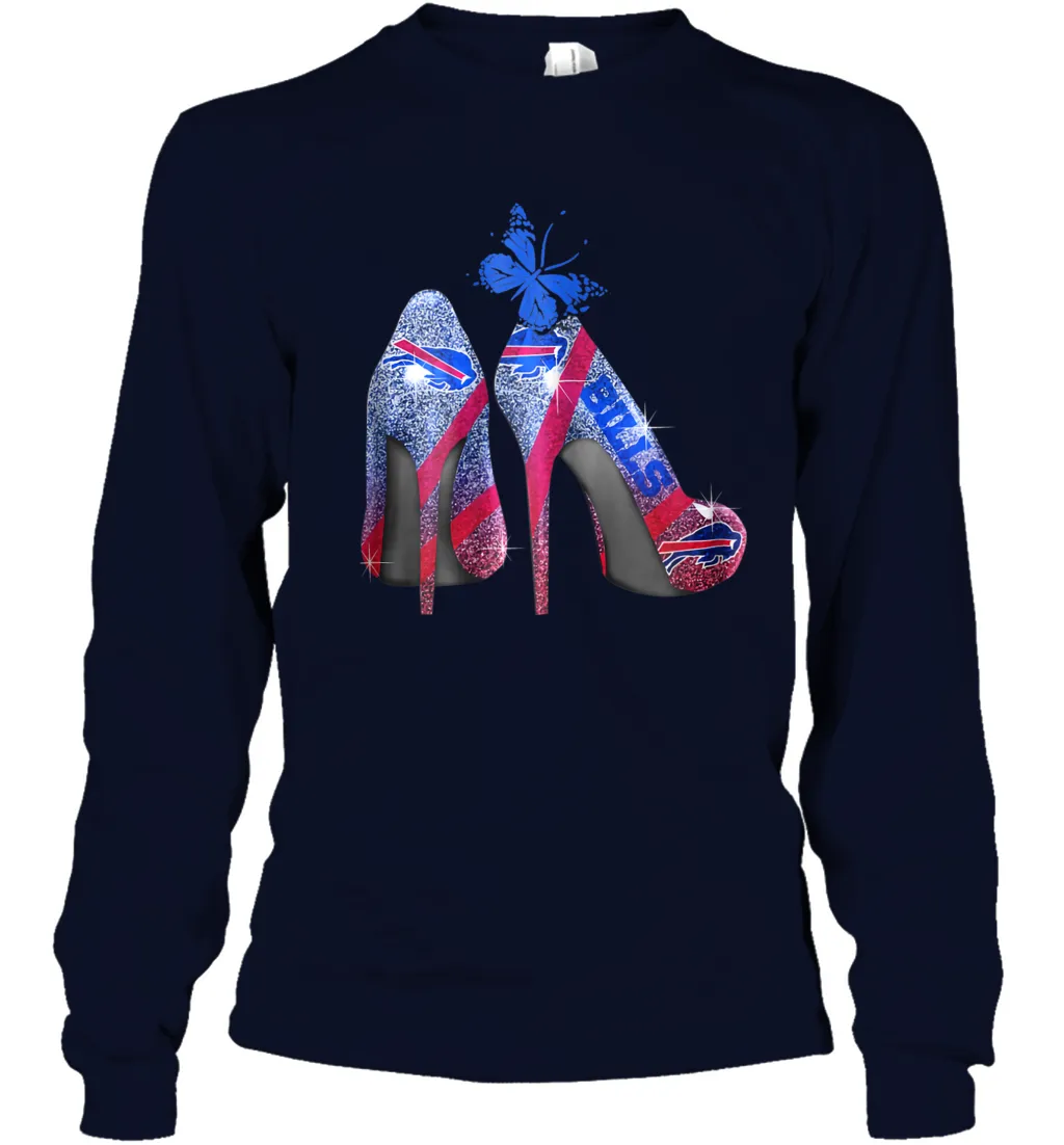 NFL Buffalo Bill Rhinestone High Heels Butterfly Rhinestone Tide Youth Long Sleeve T-Shirt
