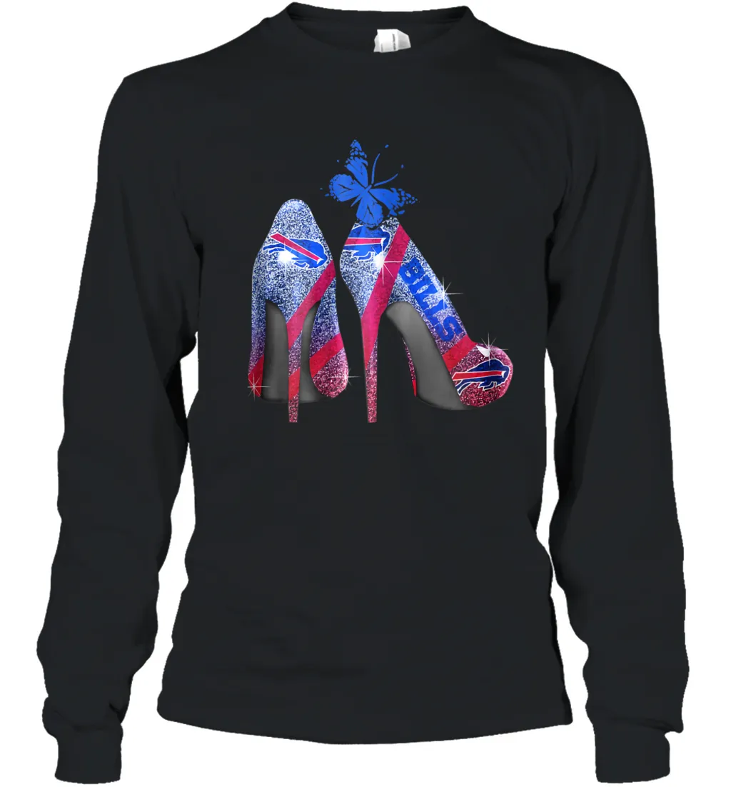NFL Buffalo Bill Rhinestone High Heels Butterfly Rhinestone Tide Youth Long Sleeve T-Shirt